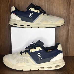 On Running Men’s Cloud Sneakers White Black Navy Size 13 Lightweight Athletic